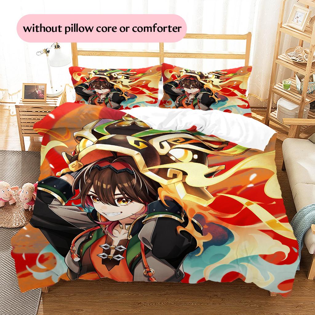 Zhongli  Pattern Bedding Quilt Set  Home Decoration  Gift (1 * duvet cover + 2 * pillowcase  without core)