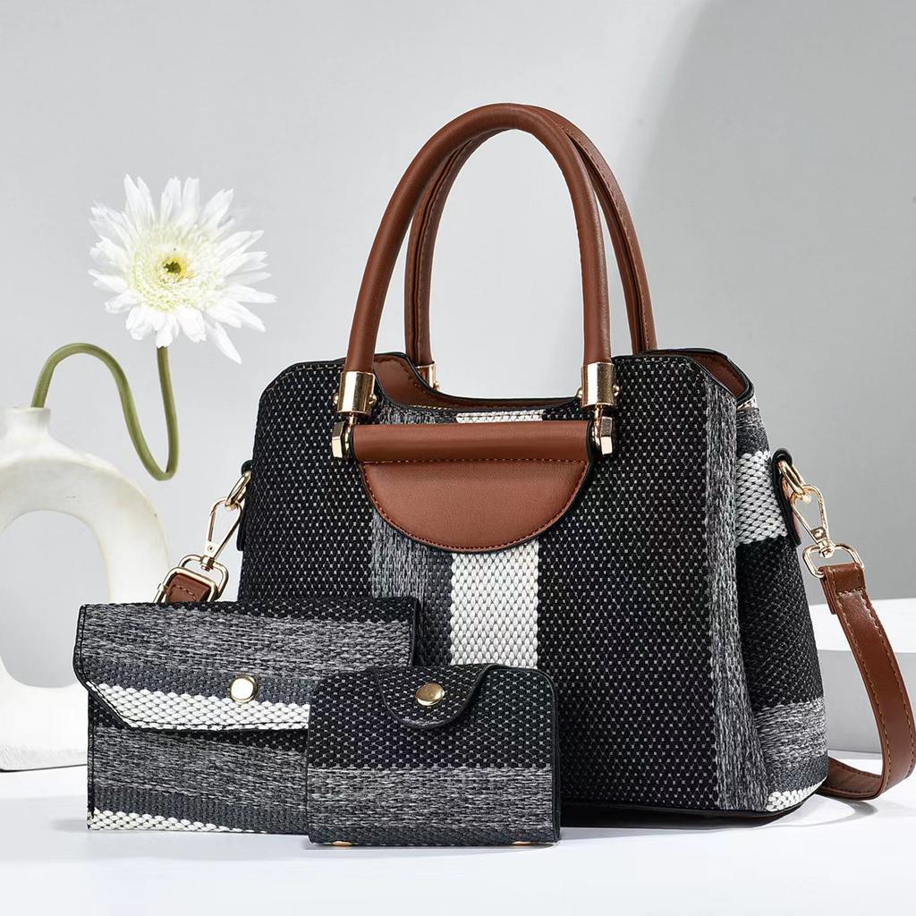 3pcs/Set Women's Bag Large Capacity Tote Handbag with Wallet Stripes Style Female Shoulder Crossbody Bags For Shopping Commuting