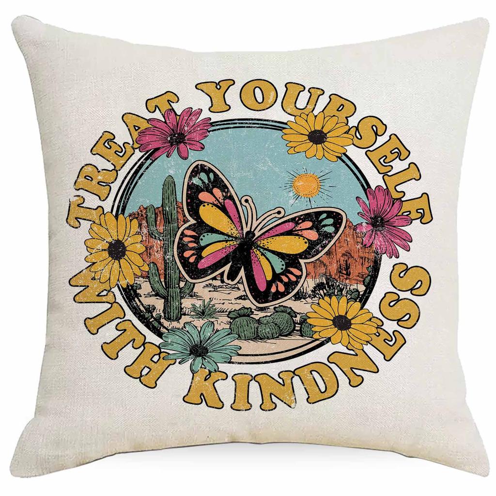Western Summer Butterfly Bee Flower Pillowcase Home Sofa Cushion Pillowcase Decoration