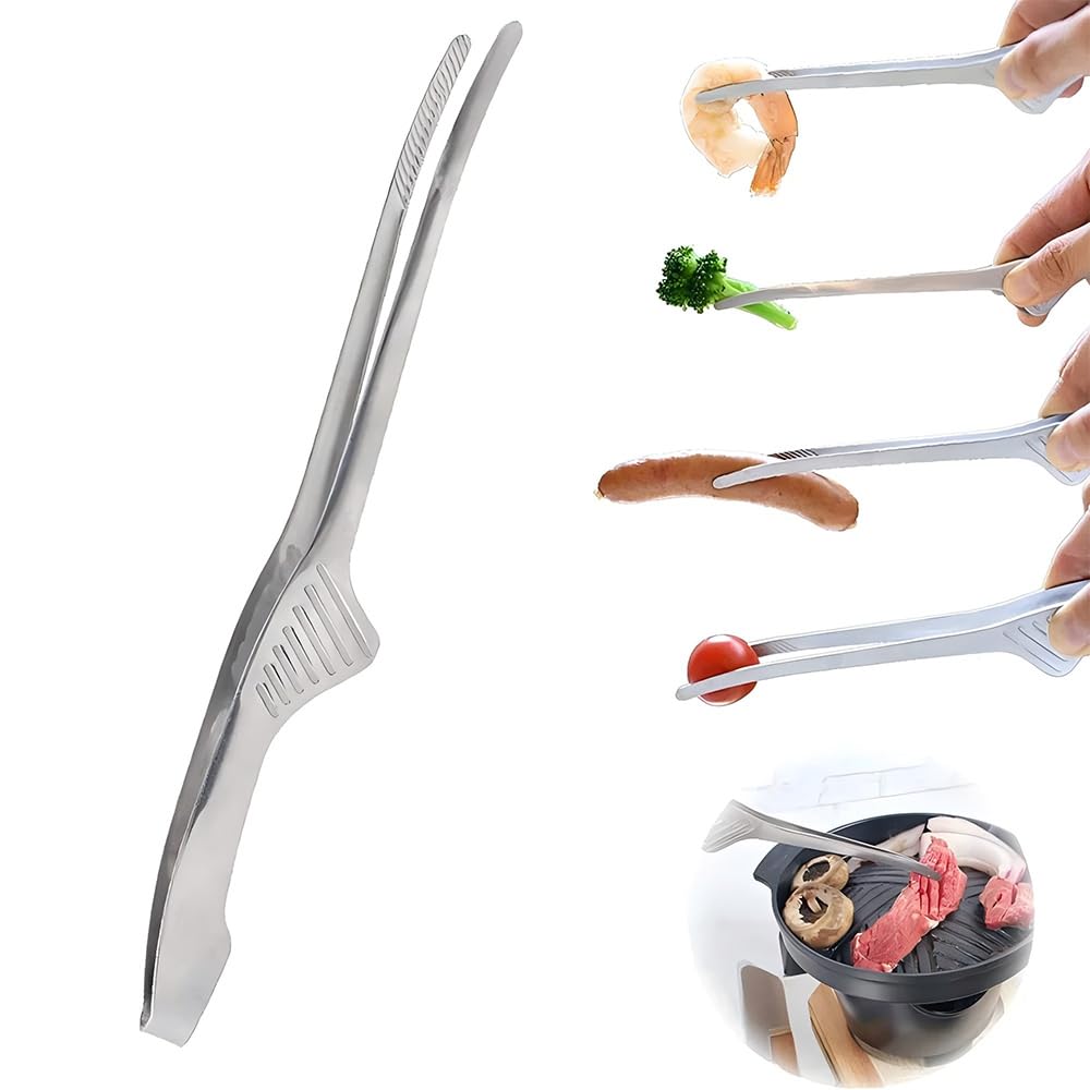BIUTEFOR Stainless Yakiniku Durable and Abrasion Resistant Tongs, Steel, Tongs, Camping, BBQ, Condiments, Cooking, Non-Slip Design, (25)