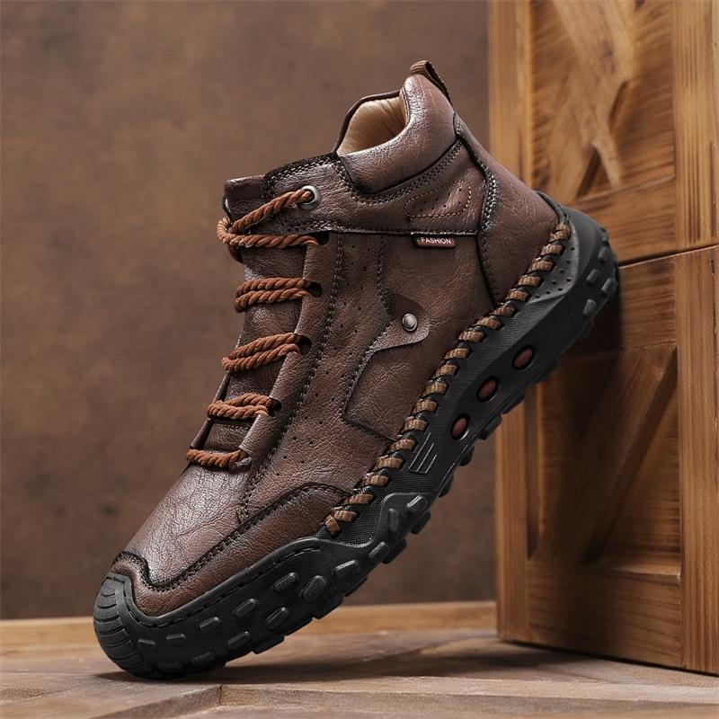 Spring/ Autumn Men's High-top Casual Shoes Handmade Leather Shoes Cowboy Boots for Men