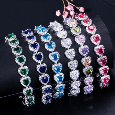 WWJ 6 Color Option Silver Color Heart Shape Tennis Bracelet