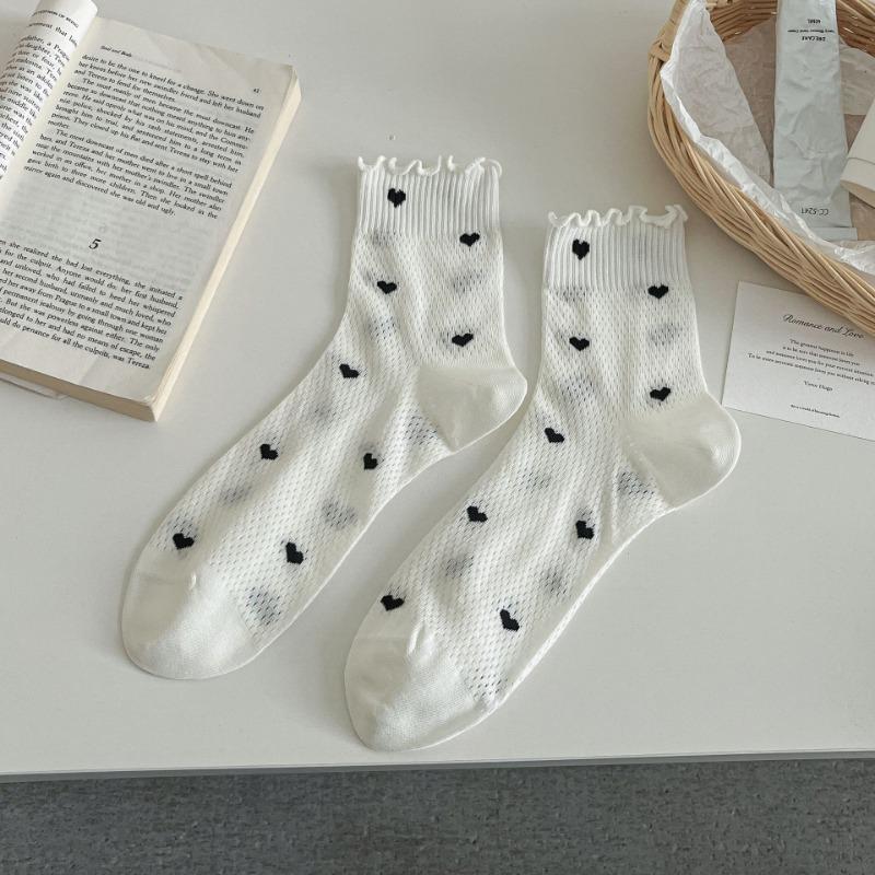 Women's Summer Thin Sweet Breathable Mesh Love Lace Mid Tube Pile Socks
