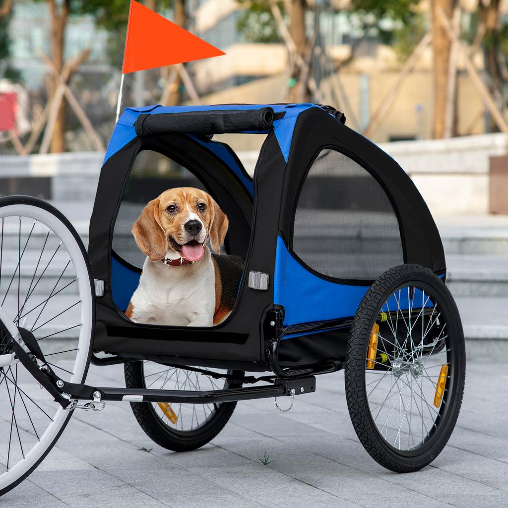Dog Trailer, Foldable Dog Bicycle Trailer, Water-Resistant, Oxford Fabric, Steel, 140 x 71 x 83 cm, Blue
