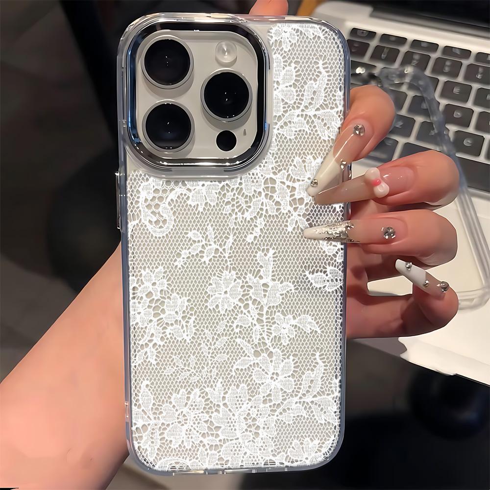 White Lace Phone Case For Iphone 17E 16E 17Air 11 12 13 14 Plus 15 16 17 Pro Max Coque  Cover Funda Simplicity Metal Photo Frame