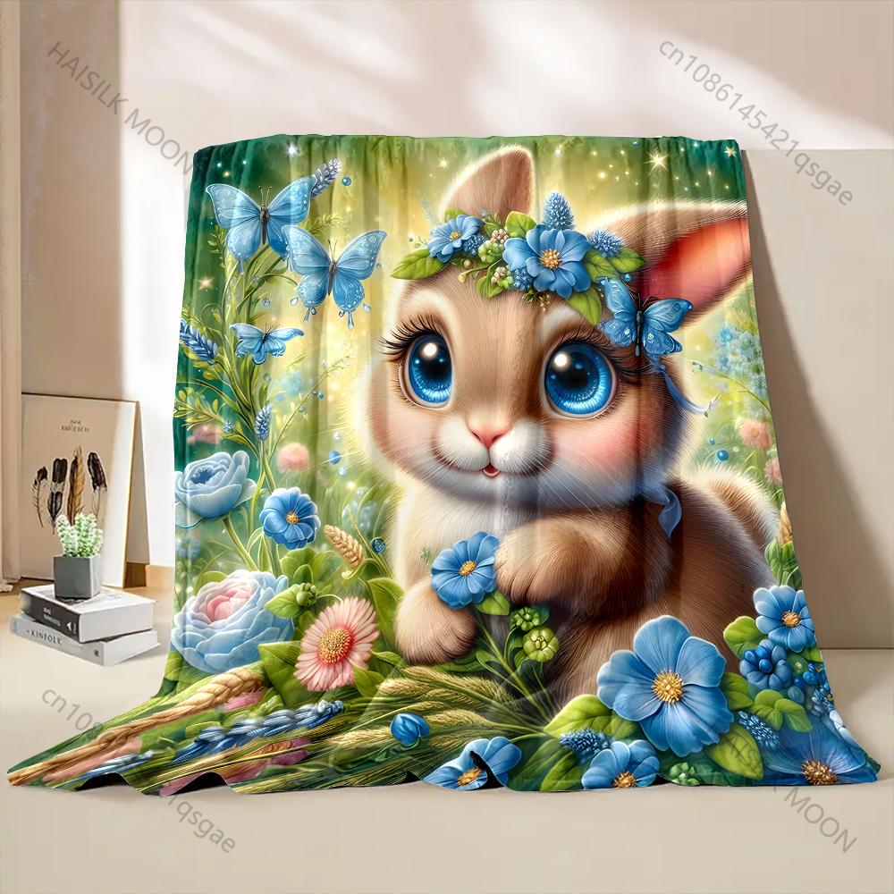 Cute Rabbit Butterfly Dream Print Blanket Warm Soft Luxury Gifts for Children Adults Suitable for Home Sofa Bed Travel Camping 75X95CM