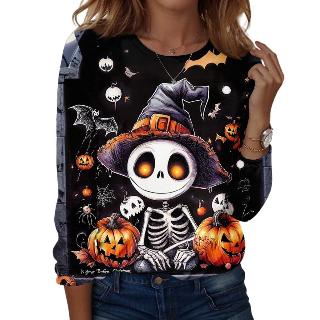 Women's Halloween Printed Round-neck Loose Long-sleeved Top