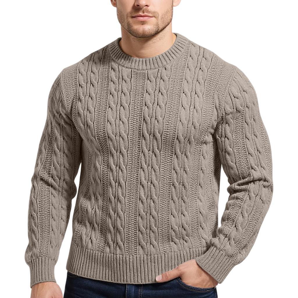 Men's  Texture  Twisted Flower  Process  Round Neck  Thickened  Pullover  Knitted Sweater  Sweater