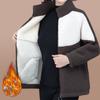 Stilvoller, verdickter Woll-Baumwollmantel mit Fleecefutter für ältere Frauen mittleren Alters, warme Baumwolljacke im Herbst und Winter, Rundhalsausschnitt