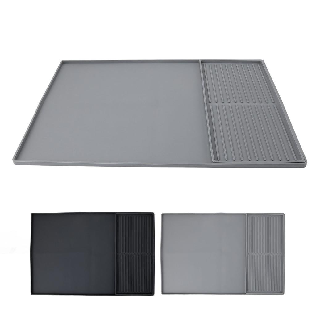 Coffee Machine Bar Mat Heat Insulation Silicone Dual Zone Drying Mat and Drip Tray for Kitchen Count