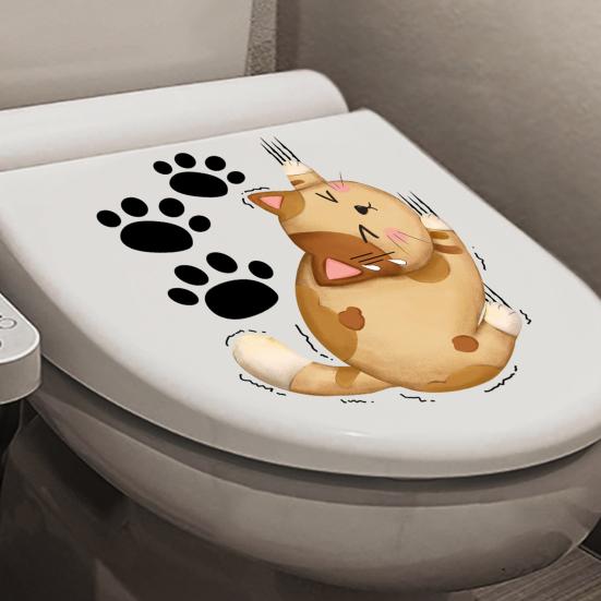 Kreslená nálepka na kočičí toaletu Odnímatelná samolepicí vodotěsná PVC Obývací pokoj Koupelna Nástěnné umění Kotě Paw Dekorace na víko toalety