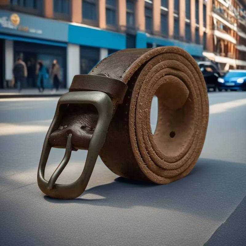 Men's Vintage Genuine Cowhide Leather Pin Buckle Belt - Versatile and Casual for Jeans