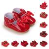 Spring and Autumn New Newborn Girl Infant Anti Slip Walking Shoes, Girl Baby Red Comfortable Rubber Sole Bow Shoes Walking Shoes