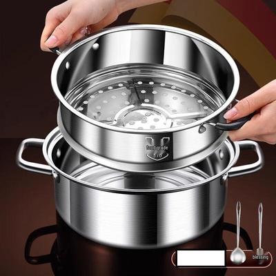 ZISIZ Thickened 316 Stainless Steel Soup Pot with Steaming Racks