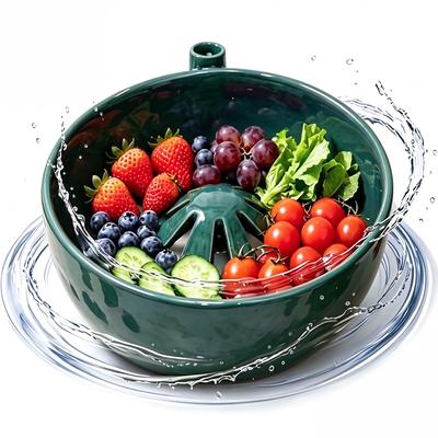 Berry Washing Bowl: Self Spinning Ceramic Swirl Cleaner   360 Gentle Clean for Strawberries Blueberries Grapes   Fruit Vegetable Washer with Drain