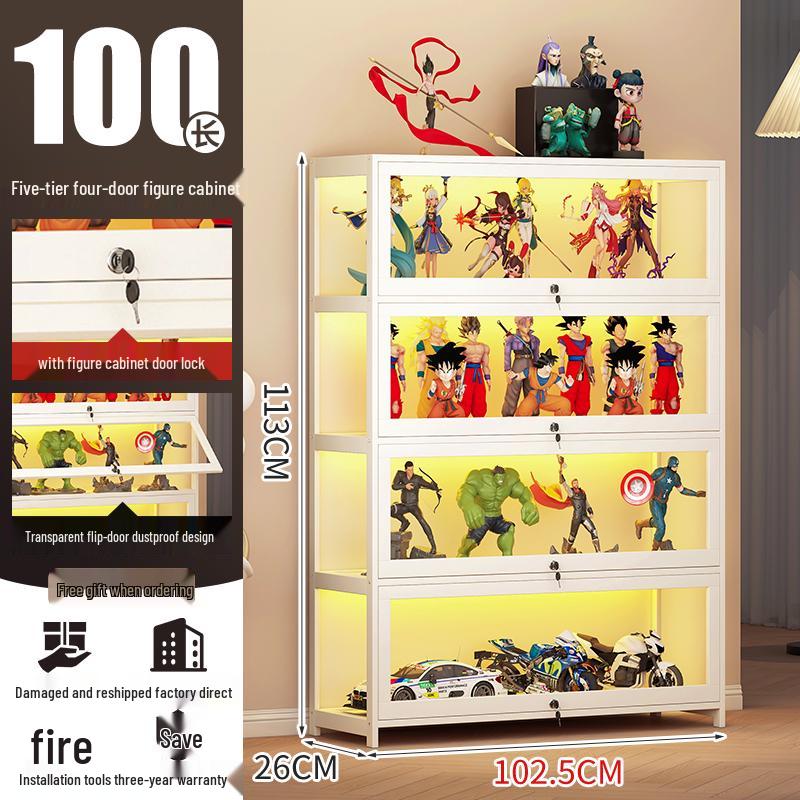Acrylic Lockable Display Case with LED Lights for Figurines and Models, Dustproof Transparent Stand