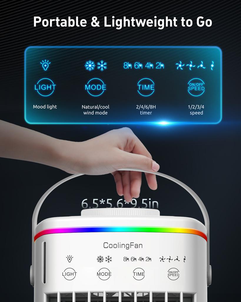 Portable Air Conditioner Mini Air Cooler Fan USB Air Conditioning 700ml Water Cooling Fan Humidifier For Home Room Office Desk