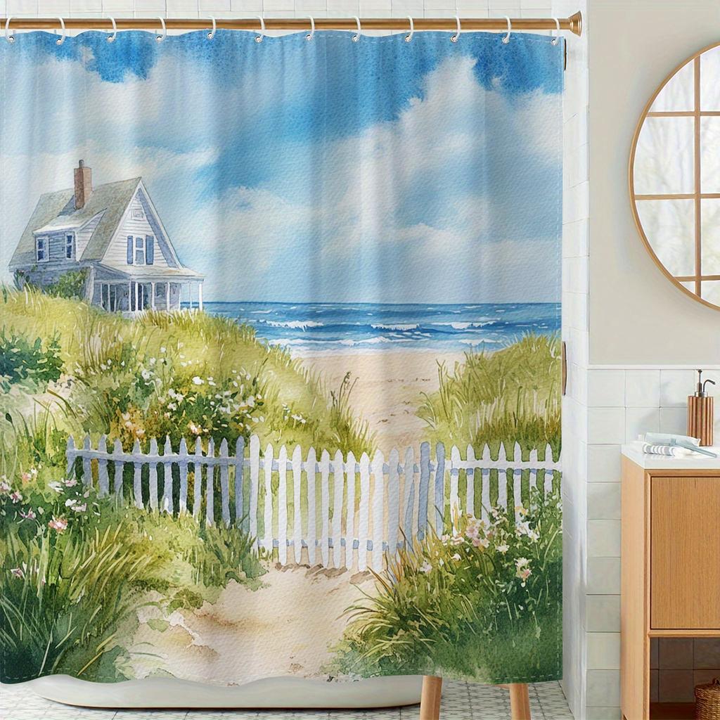 1 Piece High Quality Polyester Shower Curtain - Summer Healing Beach House Theme, the perfect bathroom decor for all seasons