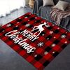 Christmas-Themed Area Rug - 1pc Non-Slip Polyester Floor Mat with Red and Black Plaid, Snowflakes, and Reindeer Patterns - Durab