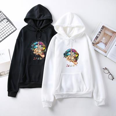 Damen Plüsch Kapuzensweatshirt für Herbst und Winter Damen Lustiger Druck Übergröße Lockerer Pullover Kapuzenpullover