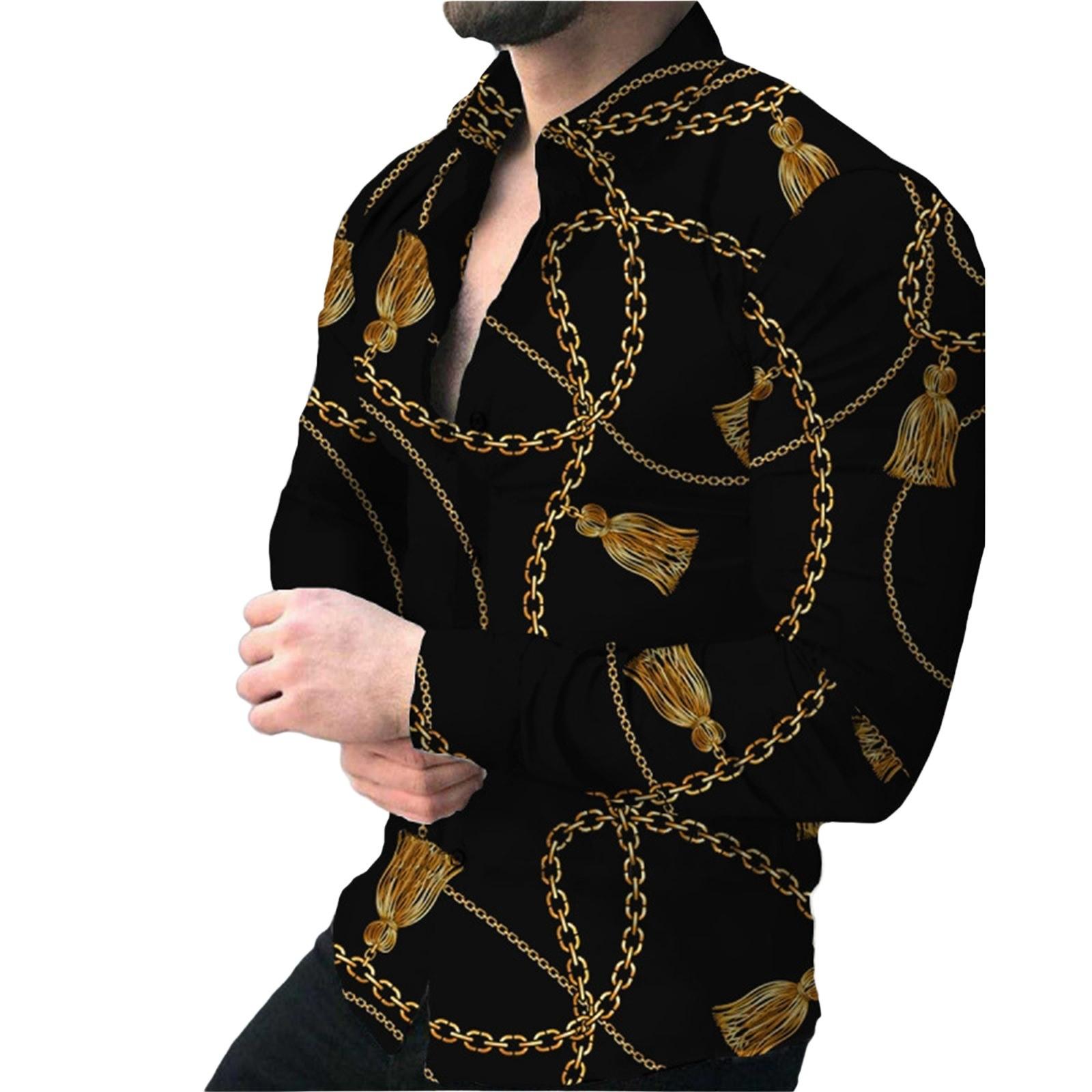 

Men s Casual Long Sleeve Shirt Digital 3D Print Slim Fit Button Down Shirt Stylish Patterned Top for Everyday Wear L чёрный