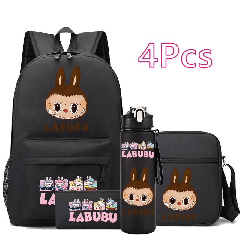 4 Stück/Set Cartoon-bedruckter Rucksack Teenger Student Junge Mädchen Große Kapazität Schultasche Kind Outdoor 750 ml Wasserflasche Geschenk