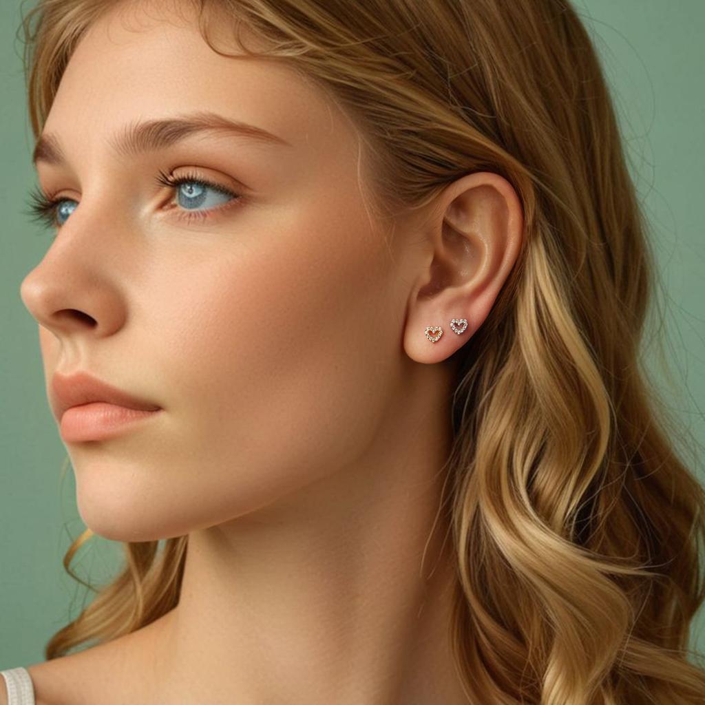 Silver heart earrings with crystals, gold-plated children's studs, 925 silver