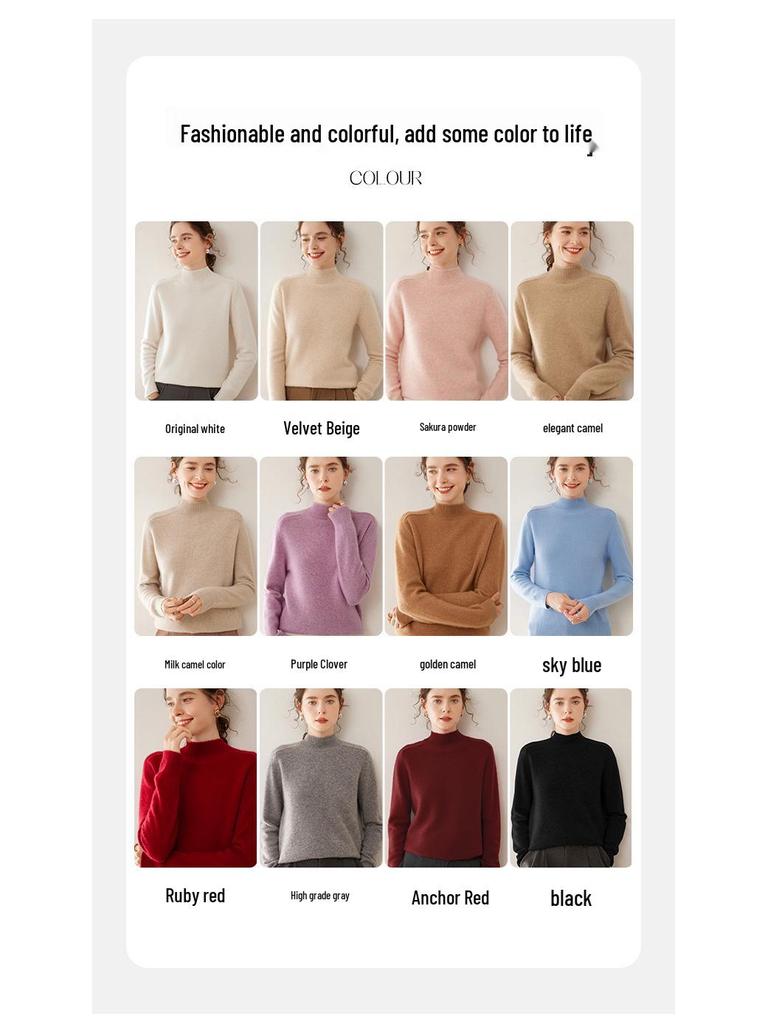 Women's Cashmere Winter Sweater - Half High Neck, Thick Knit, Saddle Shoulder, Loose Fit Pullover.
