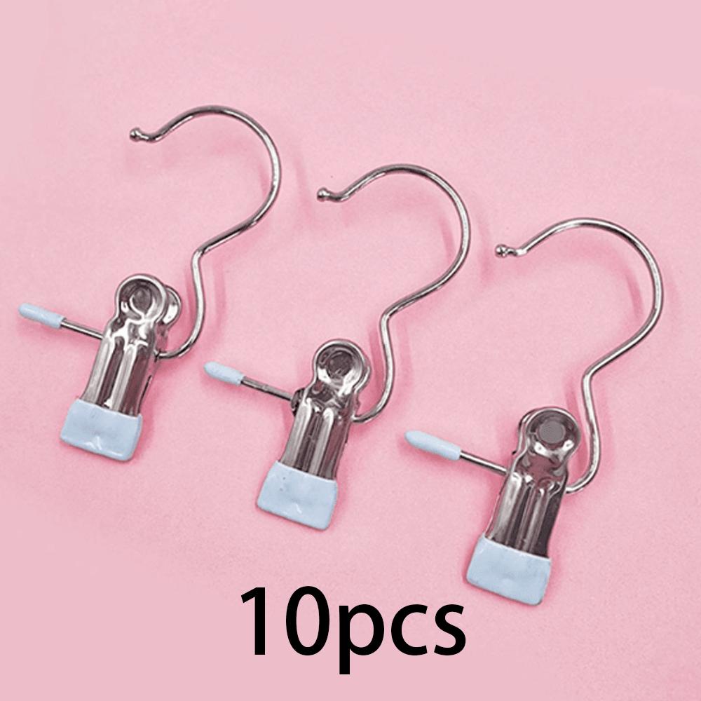 10pcs Premium Stainless Steel Clothes Clips, Adjustable Metal Pants Skirt Hanger with Grip Clips Hook Laundry Home Organizer