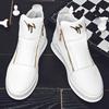Trendy Men's Shoes, Summer  New Leather Breathable High Top Shoes, Thick Soled White Casual High Top Board Shoes