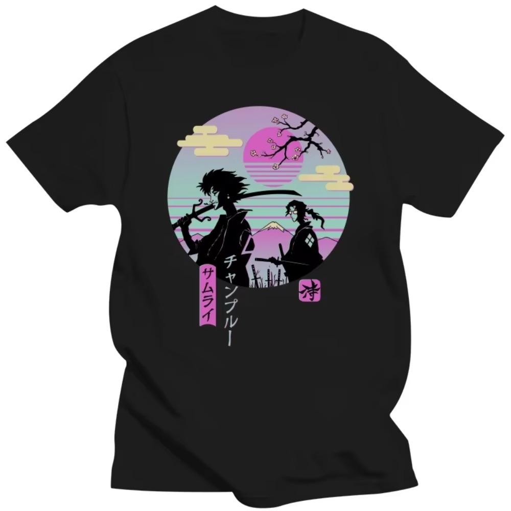 Japanese Anime SamuraiChillhop Double Sided Graphic Print T Shirt Men's Summer Cotton Casual T Shirts Oversized Streetwear Tees