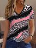 Women's T-Shirt Leopard 3D Printed V-Neck Short Sleeve Slim Casual Daily Top Y2k Clothes Outdoor Streetwear Loose Tee Female Top