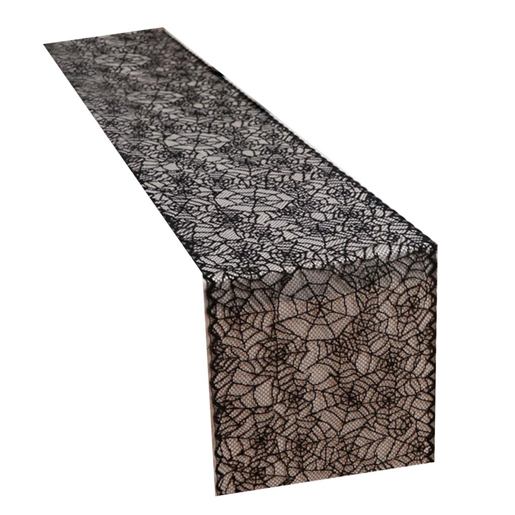 Halloween Black Lace Polyester Tablecloth for Party Decorations Fabric Easy To Cleaning Foldable Designs