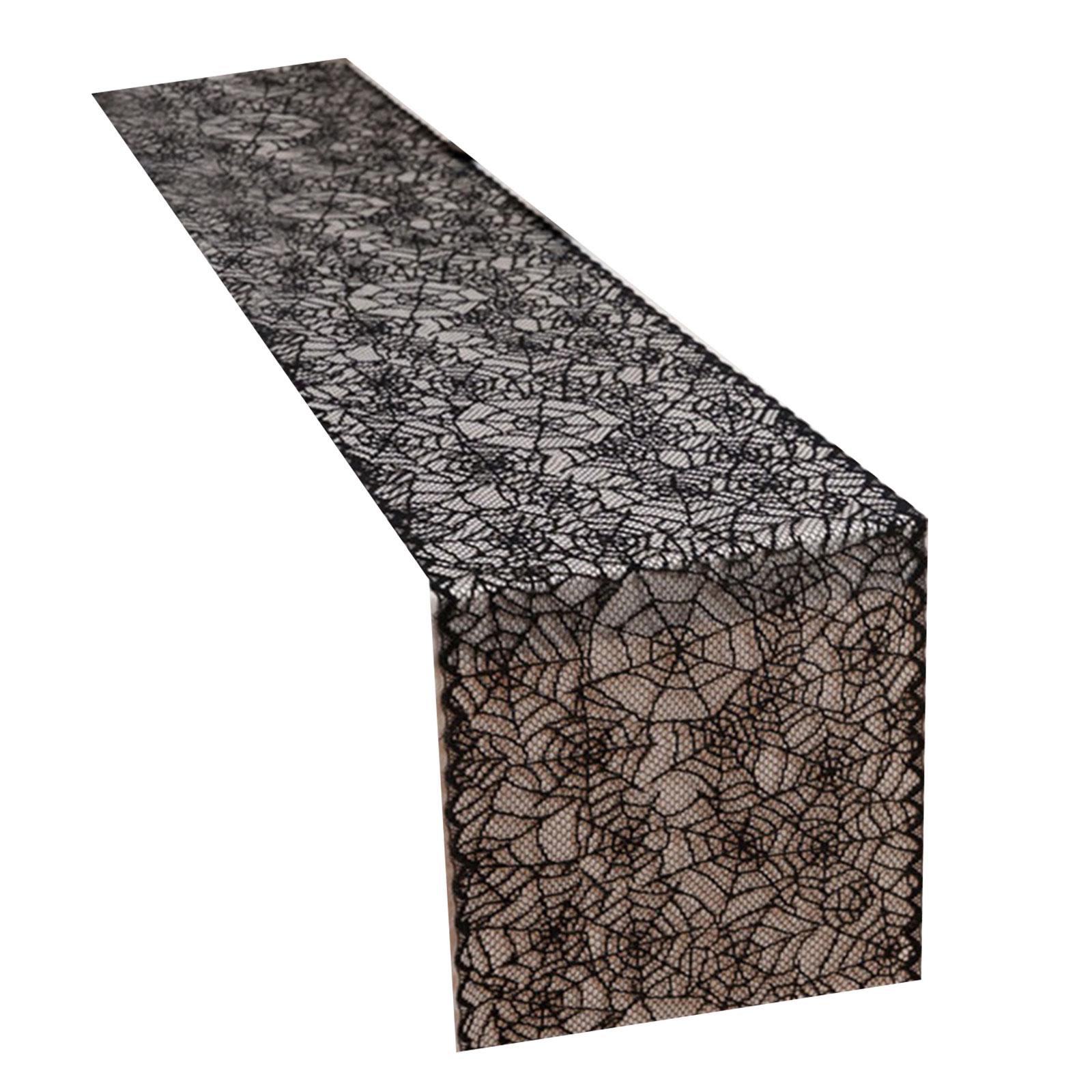 

Скатерть из черного кружева из полиэстера на Хэллоуин для украшения вечеринки, ткань, легко чистится, складной дизайн 30*200cm