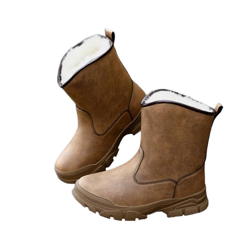 Snow boots men's fur integrated large cotton shoes winter thickened warm wool boots waterproof high top cotton boots
