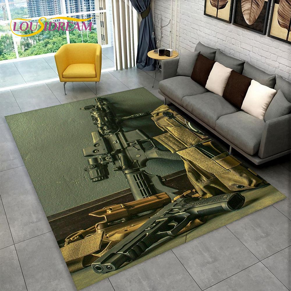 3D útočná puška Pistole Zásobník Gun Area Koberec,Koberec pro domácí obývací pokoj Ložnice Pohovka Rohožka Dekor,Kid Neklouzavá podlahová rohož