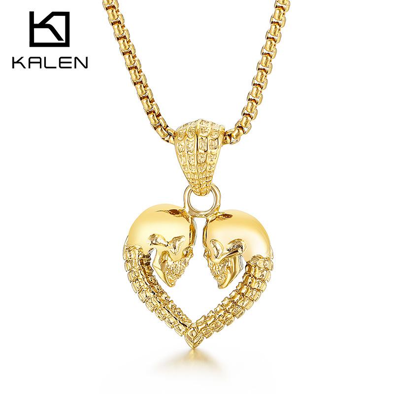 

Kalen Couple Skull Pendant Necklace Stainless Steel Charm Fashion Necklace Men Women Gold Color Love Charm Jewelry Party Gift