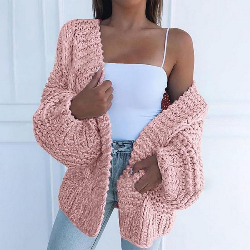 Mode Femme Automne Hiver Chaud Couleur Unie Tricot Câbles Pull Cardigan Décontracté Ouvert Devant Manteau Pull pour Femmes Pull Grande Taille Vêtements d'Extérieur