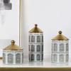 Moderner architektonischer Muster Keramik Vorratsbehälter mit Deckel Haushaltsdekoration Vase Kerzenglas Bonbonglas Küchenaufbewahrung
