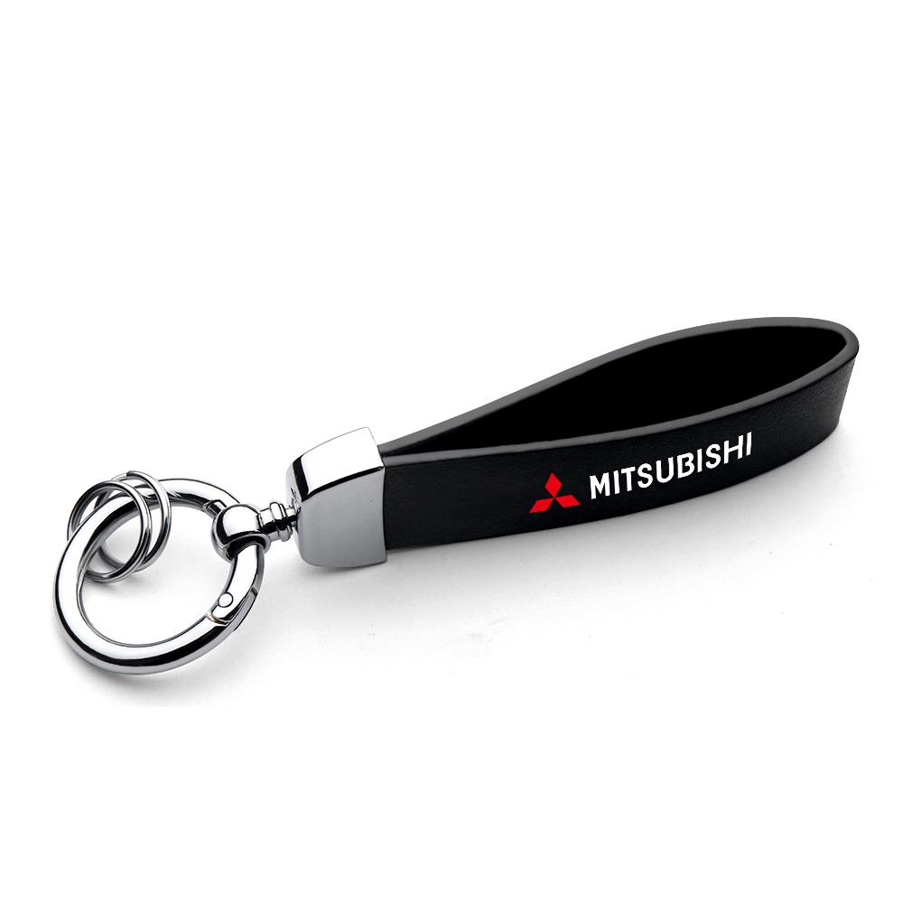 Car Key Accessory New Metal Leather Emblem Keychain Key Ring Cover For Mitsubishi ASX Lancer Pajero Outlander L200 EVO Accessory