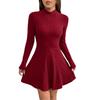 European and American spring and summer new European and American women's clothing ins slim-fitting semi-turtleneck waist A-shaped skirt long-sleeved