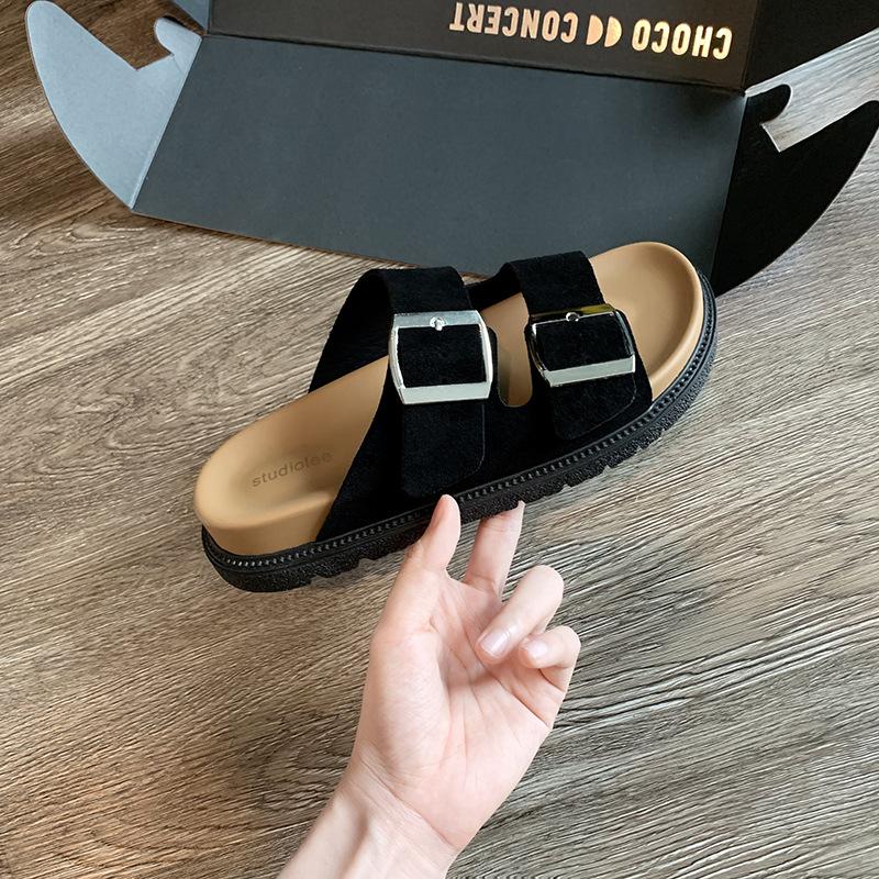 A pair for everyone! Comfortable lazy double buckle with versatile thick-bottomed half slippers for women