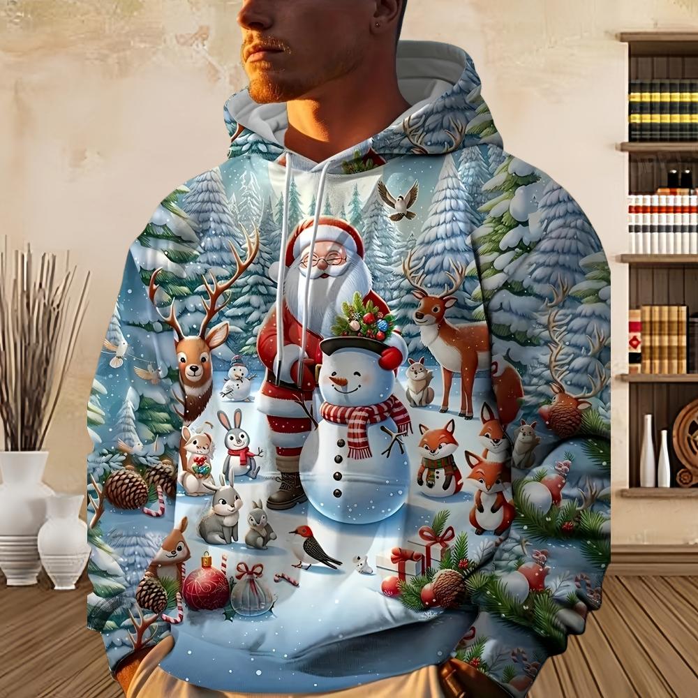 

Men s Fashion Long Sleeve Hoodie Christmas Cartoon Print Casual Pullover with Pockets Oversize Autumn Winter Men s Sweatshirt 6XL