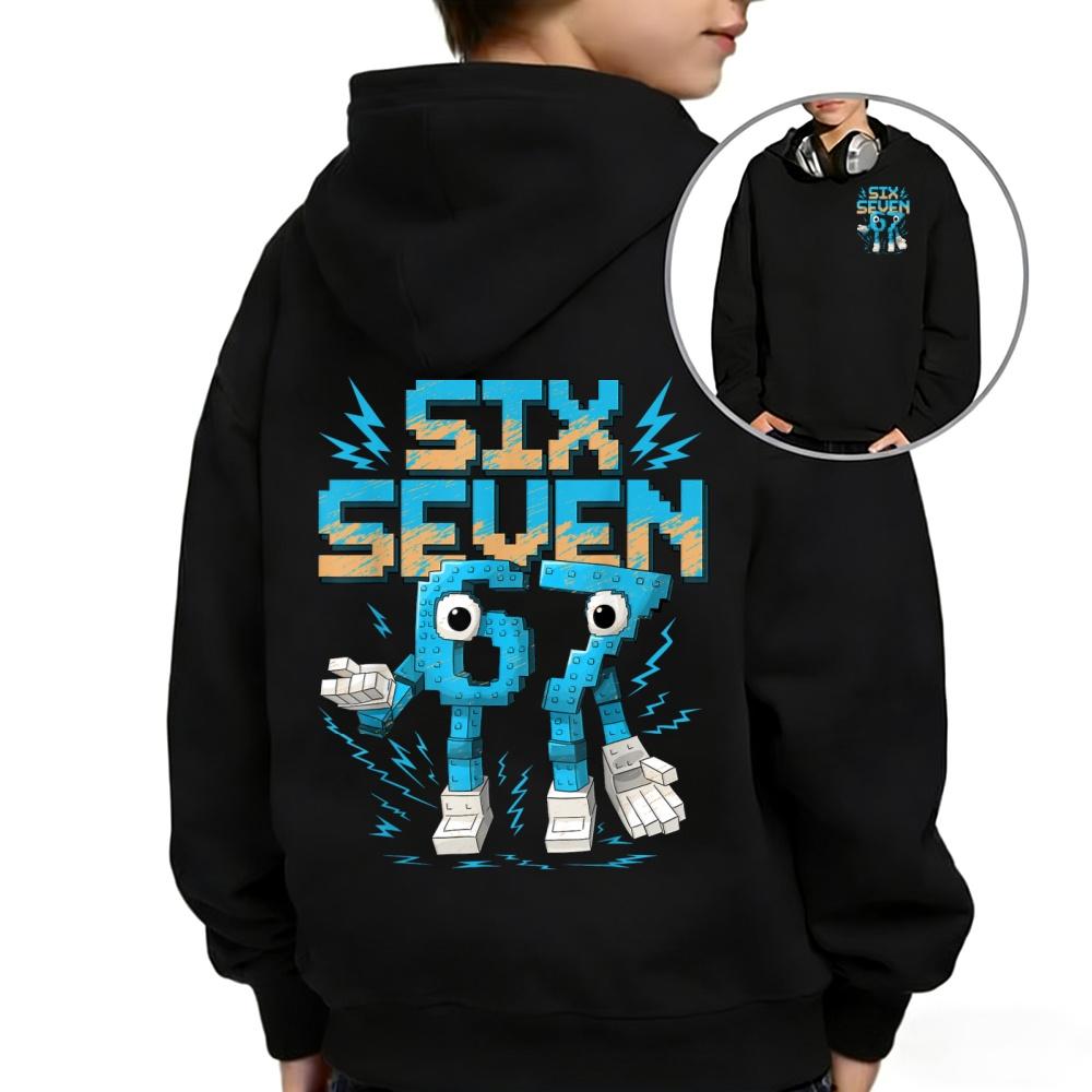 Teens Favorite SIX SEVEN Print Hoodie, Euro American Campus Style, Comfortable Top, Versatile Top for Autumn Winter