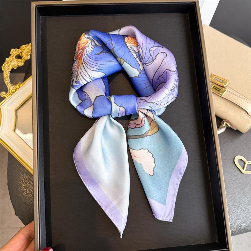 2026 New Floral Printed Square Scarf for Women Soft Lightweight Scarf Headbands Fashion Bag Tie Ribbon Hair Bands Bandana