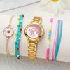 Mode Einstieg Luxus Rundes Zifferblatt Legierungsarmband Damen Quarz Uhr Buntes Armband Set von 5, Geeignet für Thanksgiving und Chris