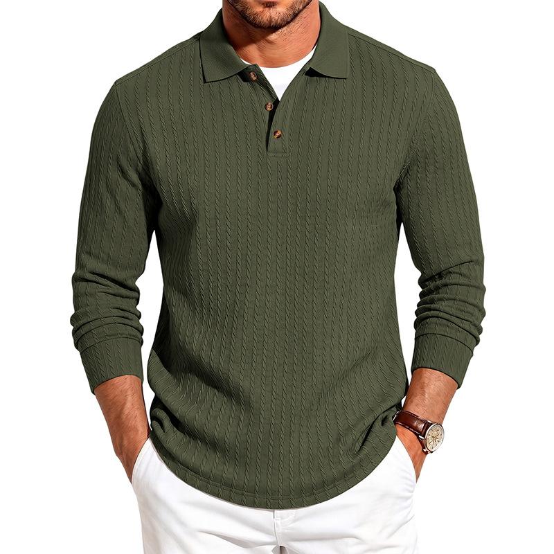 Men S Long Sleeve Polo Shirt Casual Fitted Jacquard Solid Color