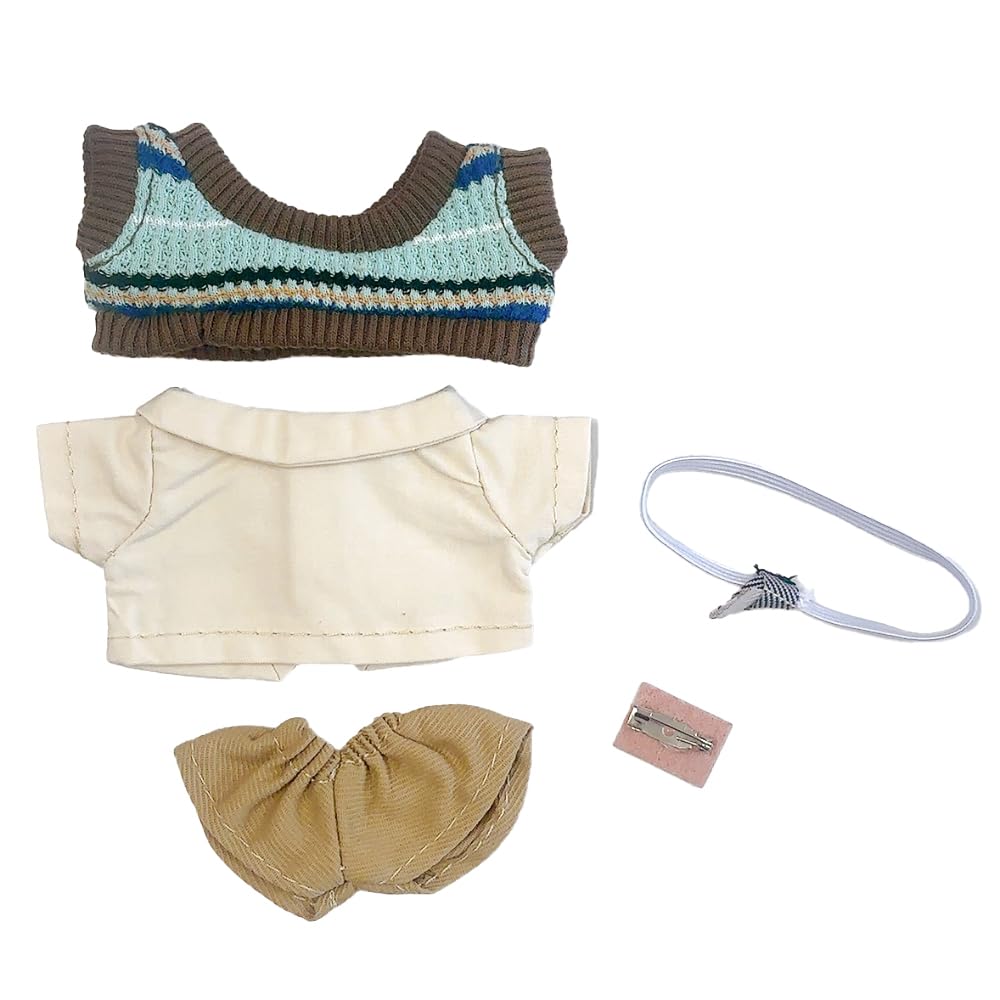 Shirt, pants, vest, tie, and name tag set (mint) for 10cm plush toy, kigurumi, accessories, otaku activities, doll, mascot, kpopdoll costume [Used]