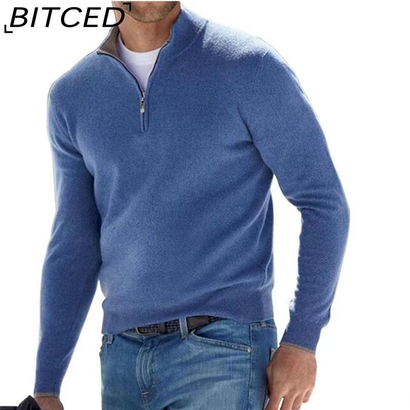BITCED Herfst Long Sleeve V-hals Fleece gevoerd Rits Heren Casual Poloshirt