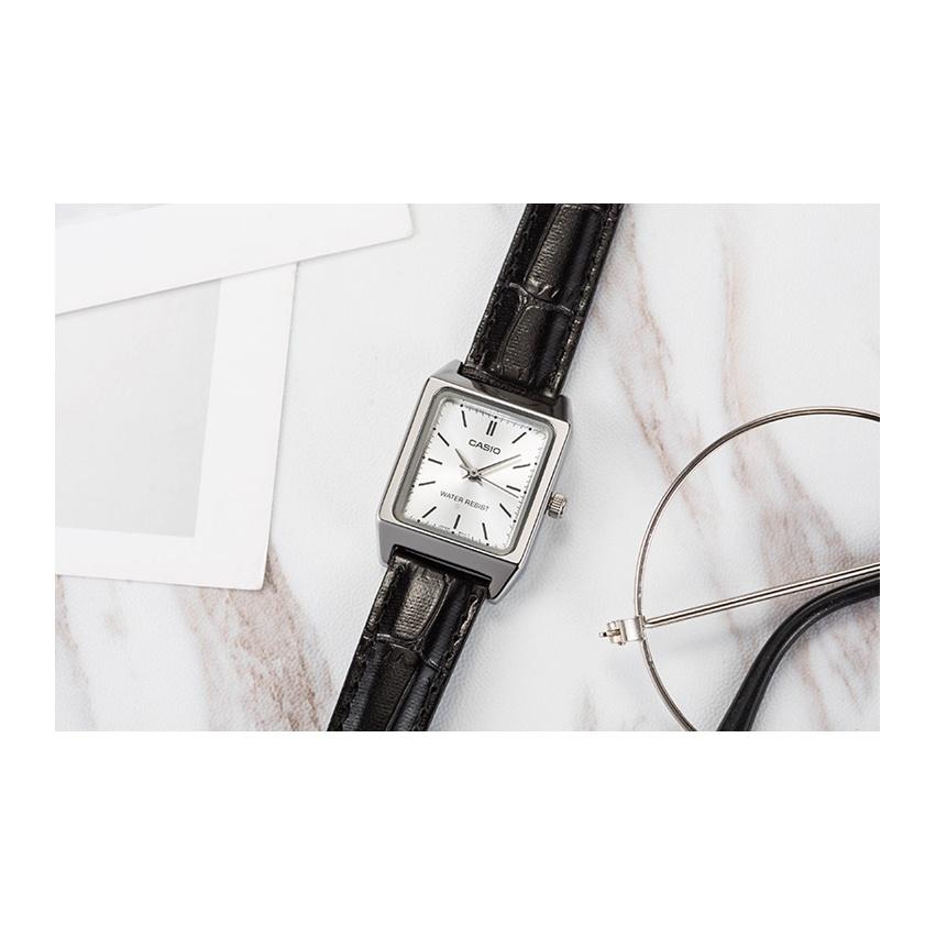 Casio Standard Series Silver Square Retro Art Quartz Movement Leather Strap Watch Women watches LTP-V007L-7E1
